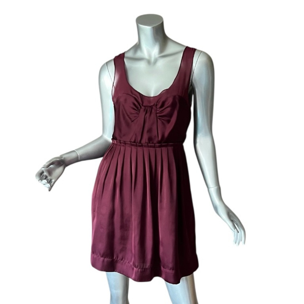 American Eagle Women’s 6 SMALL Wine Red Scoop Satin Mesh Sheer Mini Dress Lined